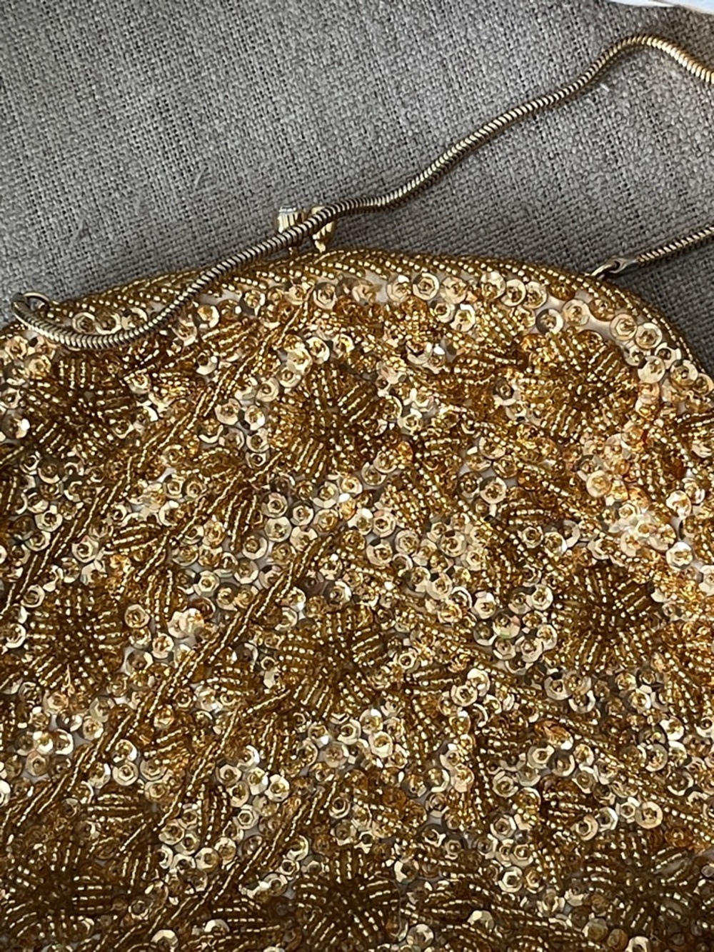 VTG Handmade Gold Sequin Evening Bag - Elegant Women's Clutch Made in Hong Kong